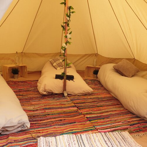 Glamping tent with 3 single beds